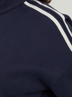 Discover the Keeran Funnel Neck Fleece Jumper Navy / White womens jumpers with short length detail Princess Polly
