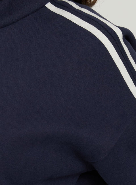 Discover the Keeran Funnel Neck Fleece Jumper Navy / White womens jumpers with short length detail Princess Polly