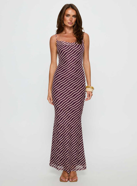 Aliah Cowl Neck Maxi Dress Brown Stripe