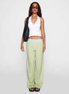 front view of model wearing Princess Polly Neevie Wide Leg Pants Green High Waisted Pants 