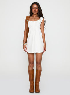 front view of model wearing Princess Polly Gentle Love Mini Dress White Scoop Neck 