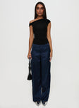 front view of model wearing Princess Polly Alaina Pants Navy High Waisted Pants 