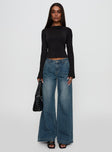 front view of model wearing Princess Polly Laguardia Wide Leg Jeans Dark Blue Wash Mid Rise 