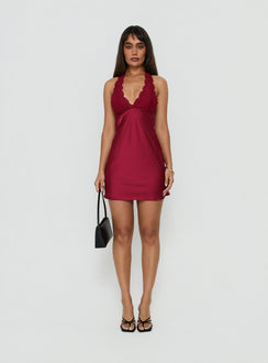 Nataliana Lace Halter Mini Dress Berry