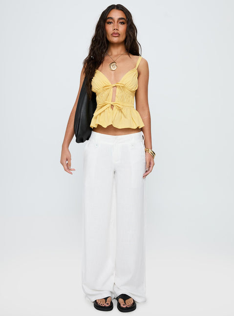 front view of model wearing Princess Polly Pedra Wide Leg Pant White Low Rise Pants 
