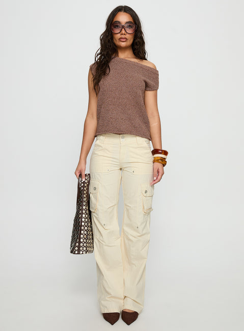 front view of model wearing Princess Polly Remmi Cargo Pants Cream Mid Rise Pants 