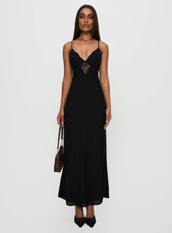 front view of model wearing Princess Polly Artea Maxi Dress Black Plunger 