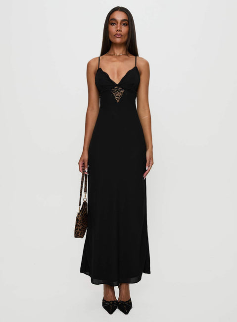 front view of model wearing Princess Polly Artea Maxi Dress Black Plunger 