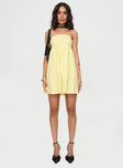 front view of model wearing Princess Polly Osment Strapless Mini Dress Lemon Straight Neck 