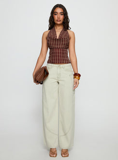 front view of model wearing Princess Polly Amargo Baggy Leg Stitch Detail Denim Jeans Sage Wash Mid Rise Jeans 