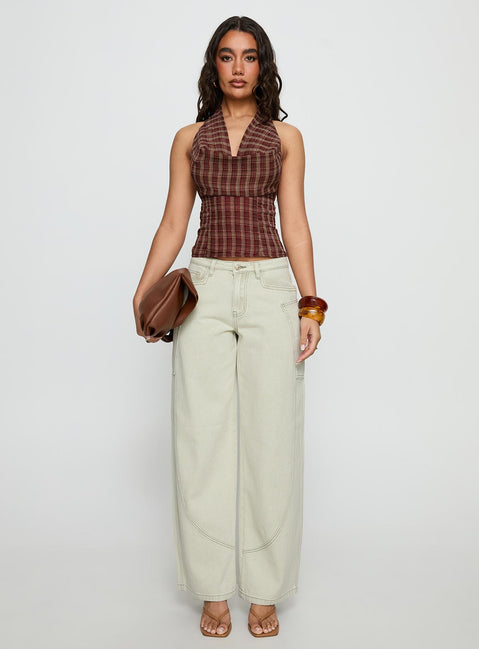 front view of model wearing Princess Polly Amargo Baggy Leg Stitch Detail Denim Jeans Sage Wash Mid Rise Jeans 