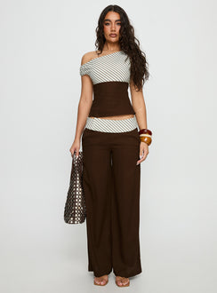 Past Life One Shoulder Top Brown / Stripe