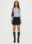 back view of model wearing Princess Polly Adella Long Sleeve Top Grey Full Sleeves Square Neck 