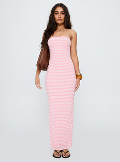 Savins Strapless Maxi Dress Pink Stripe