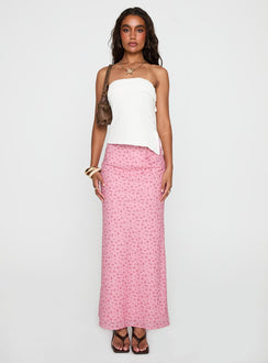   front view of model wearing Princess Polly Gorgina Tie Maxi Skirt Pink Multi Maxi 