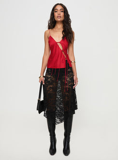 front view of model wearing Princess Polly Mariah Cami Red Sleeveless Plunger 