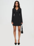 front view of model wearing Princess Polly Hagner Long Sleeve Mini Dress Black Plunger 