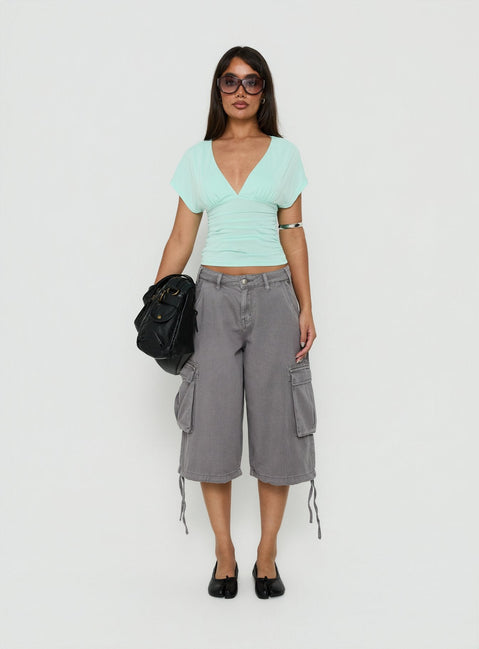 Mattey Cinched V Neck Top Turquoise