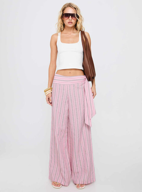 front view of model wearing Princess Polly Wave Dancer Tie Pant Pink Stripe High Waisted Pants 
