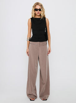 front view of model wearing Princess Polly Rinah Belted Cargo Pants Brown High Waisted Pants 