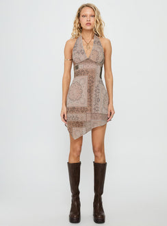 Spartacus Halter Mini Dress Brown / Multi