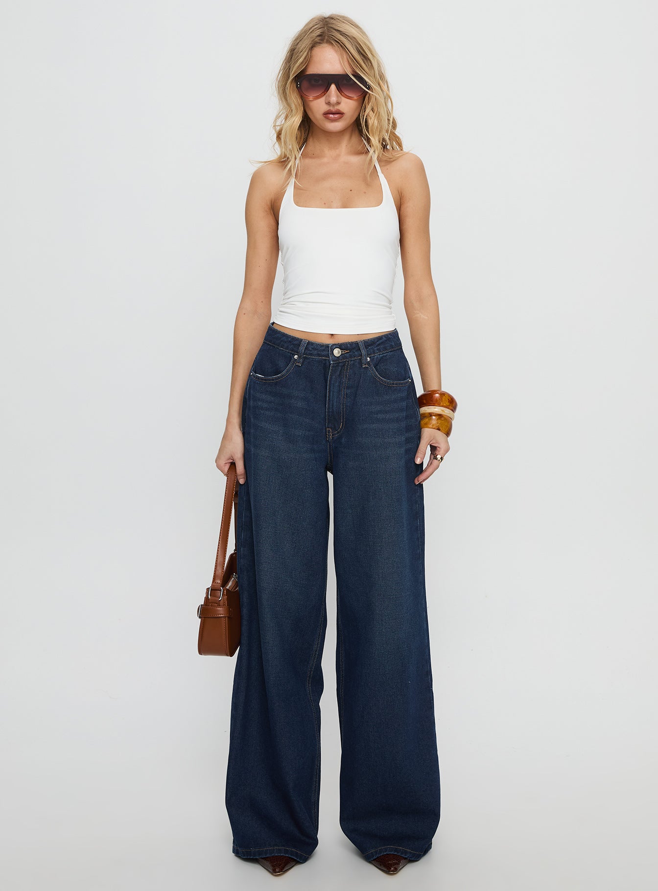 Naylor Mid Rise Wide Leg Jeans Mid Blue Denim