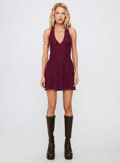 Codami Halter Sequin Mini Dress Burgundy