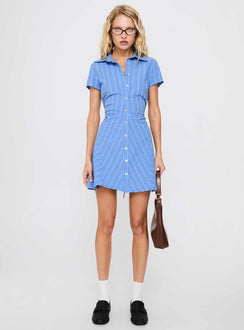 Saydie Button Down Mini Dress Blue Stripe