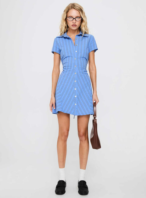 Saydie Button Down Mini Dress Blue Stripe