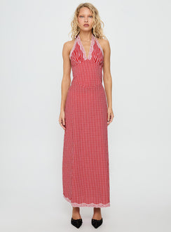 Betsie Halter Lace Maxi Dress Red Gingham