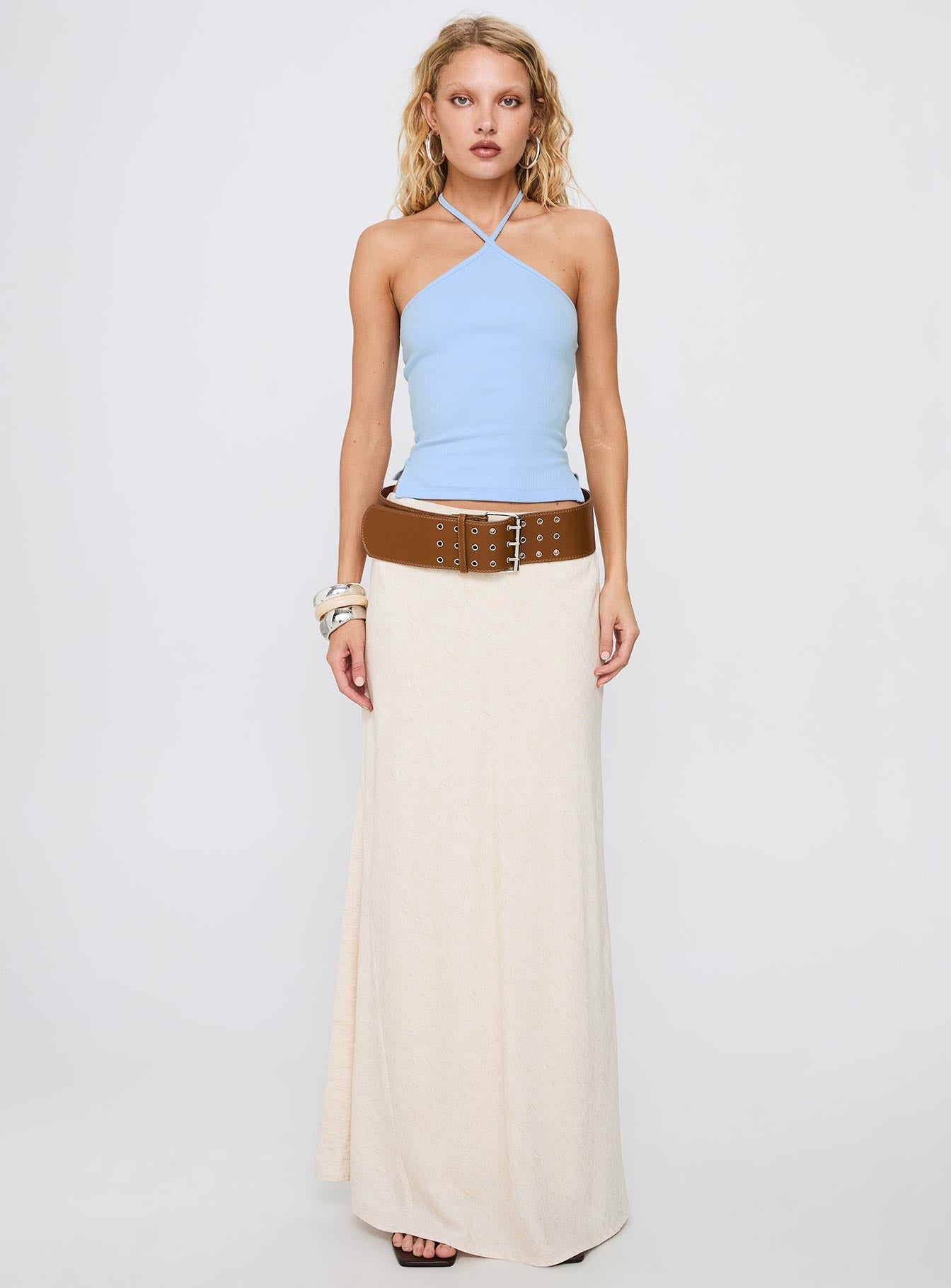 Baseline Halter Rib Top Light Blue