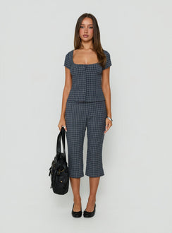 The Real Her Scoop Neck Top Navy Check