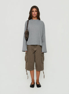 Arlla Waffle Jersey Long Sleeve Top Grey