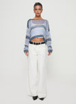 side view of model wearing Princess Polly Perren Sweater Blue Stripe Cropped 