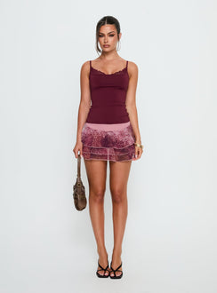 Spring To Summer Lace Trim Cami Top Plum