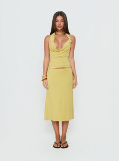 Esperia Button Midi Skirt Green