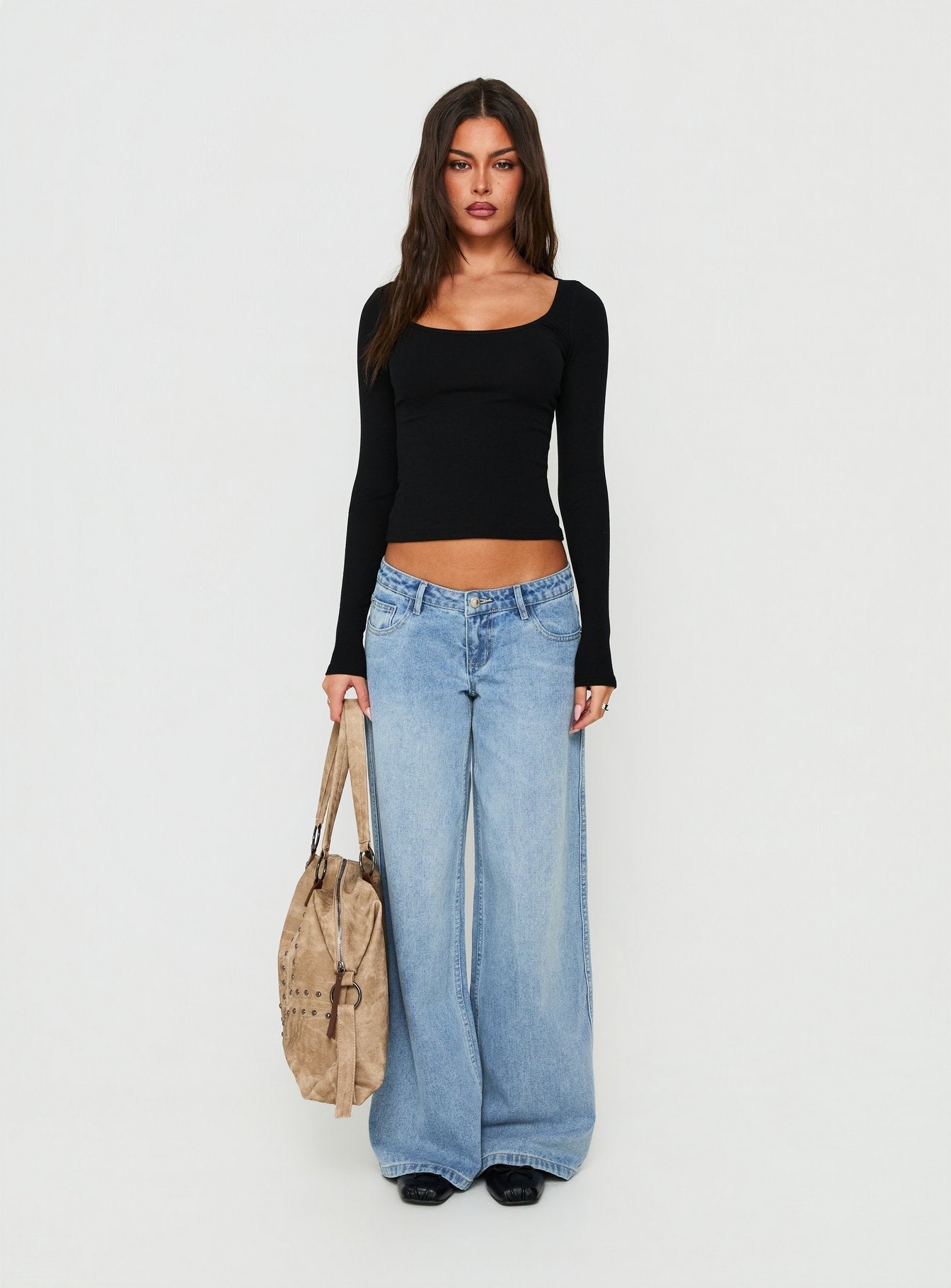 Baseline Rib Scoop Neck Long Sleeve Reversible Top Black