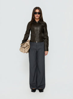 Designed with Two Lovers Low Rise Pants Slate in womens-regular-pants featuring belt detail front view of model wearing Princess Polly
