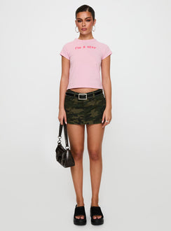 back view of model wearing Princess Polly I'm A Star Graphic Top Pink Short Sleeves Crew Neck 