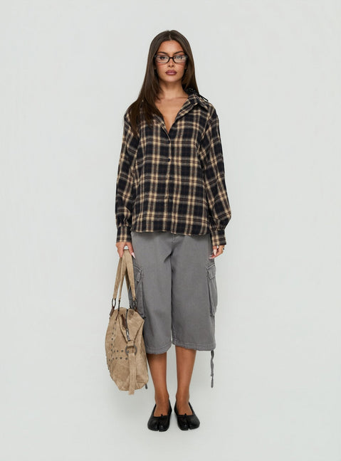 Video Games Long Sleeve Flannel Button Down Top Check Multi