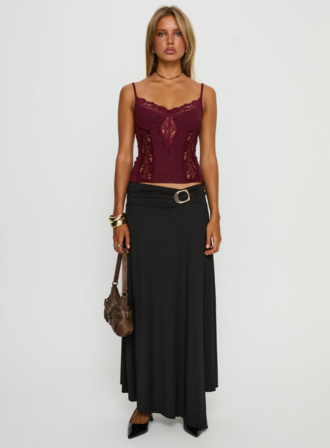   front view of model wearing Princess Polly Nola Hardware Slit Maxi Skirt Black 