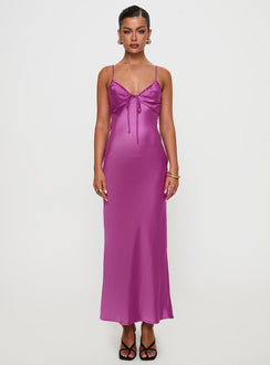 front view of model wearing Princess Polly Maguire Maxi Dress Purple Plunger 