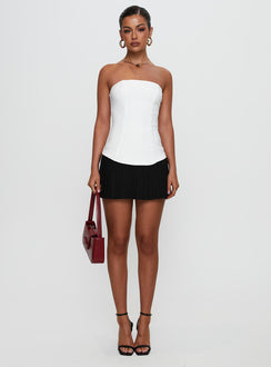 front view of model wearing Princess Polly Obsessed Strapless Mini Dress White Straight Neck 