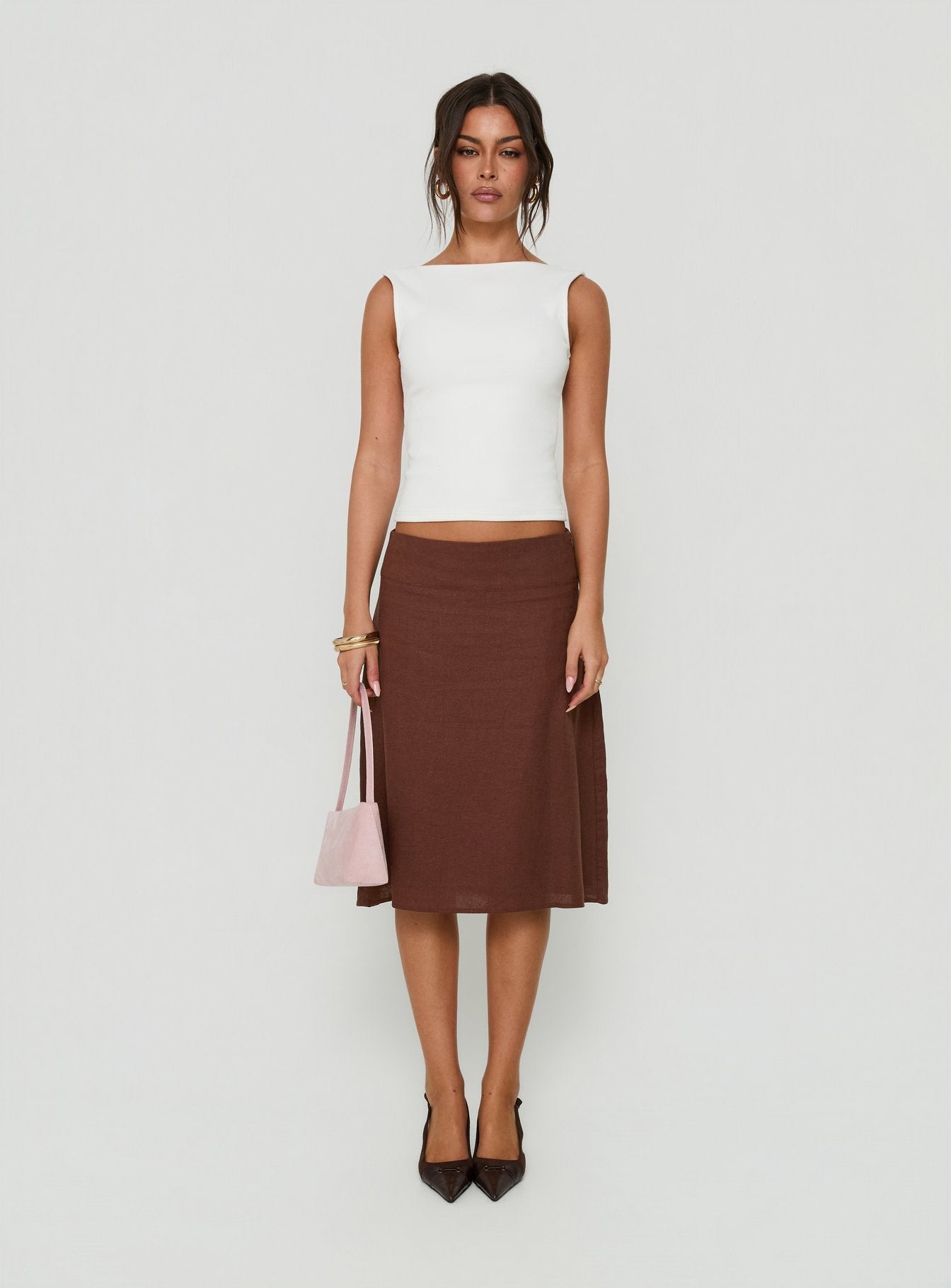 Baseline Rib Boat Neck Low Back Top White