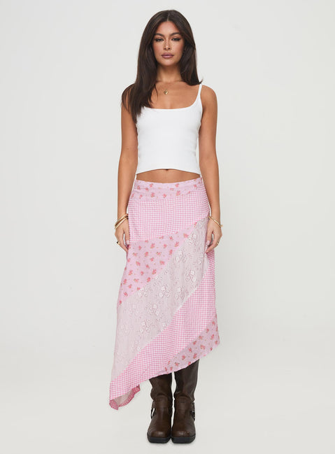   side view of model wearing Princess Polly Rennar Maxi Skirt Multi Maxi 