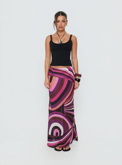 Discover the Lucidia Maxi Skirt Pink Retro in womens-skirts with maxi length front view of model wearing Princess Polly