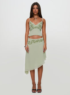 Pappilion Asymmetrical Midi Skirt Sage Petite
