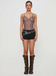 front view of model wearing Princess Polly Elixia Bodysuit Snake Sleeveless 