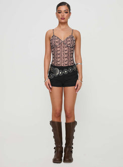 front view of model wearing Princess Polly Elixia Bodysuit Snake Sleeveless 