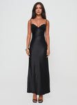 front view of model wearing Princess Polly Fadyen Bias Cut Maxi Dress Black Sweetheart Neckline 